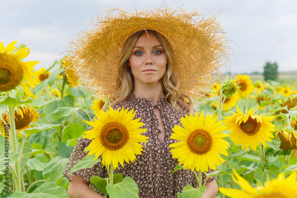 Portrait of a pretty girl in a field of sunflowers. Portrait of a pretty girl in a field of sunflowers.