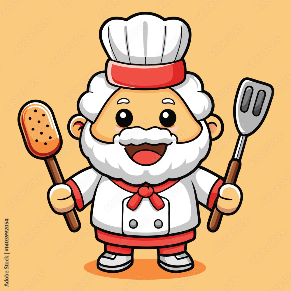 Cute Cartoon Chef Character Holding Cooking Utensils Illustration Isolated Design Cute Cartoon Chef Character Holding Cooking Utensils Illustration Isolated Design