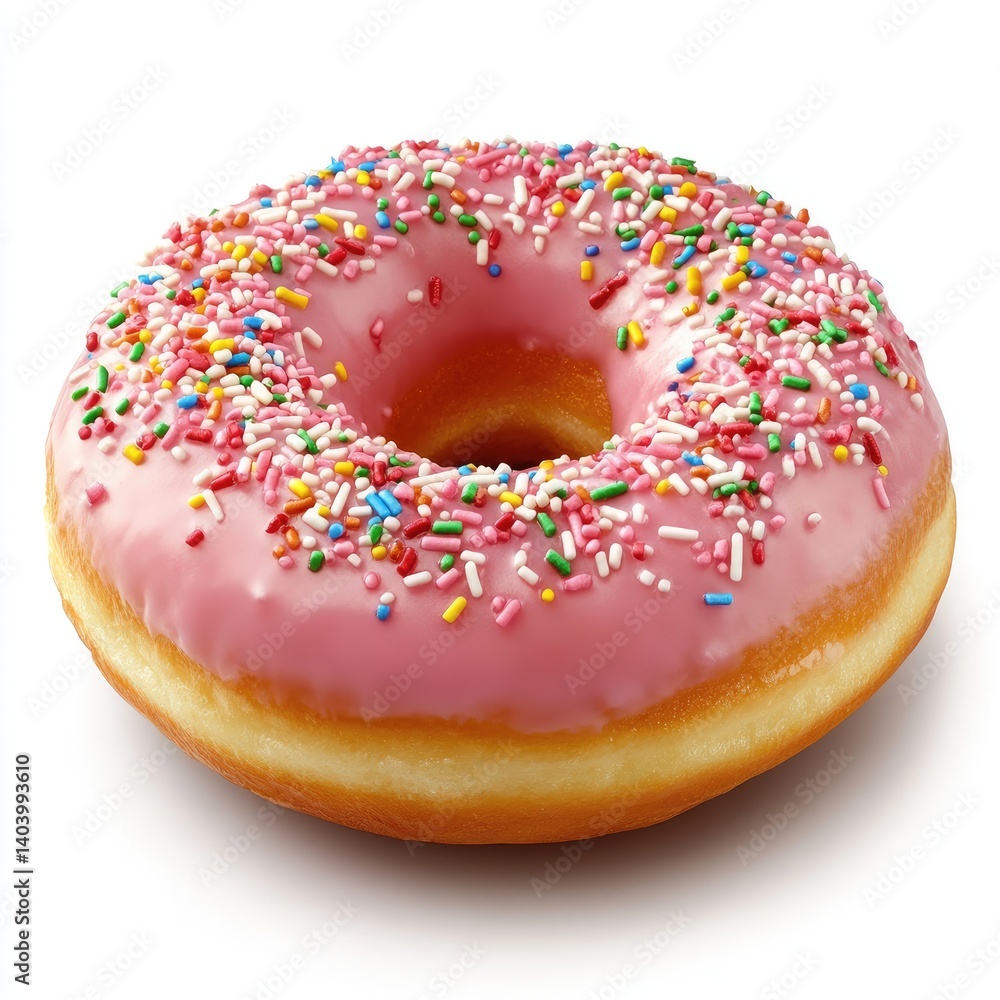 Pink glazed donut with colorful sprinkles (11) Pink glazed donut with colorful sprinkles (11)