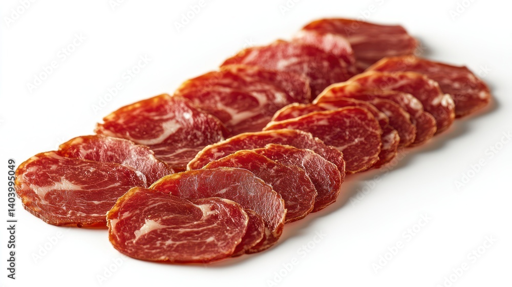 Thinly sliced cured meat arranged neatly Thinly sliced cured meat arranged neatly