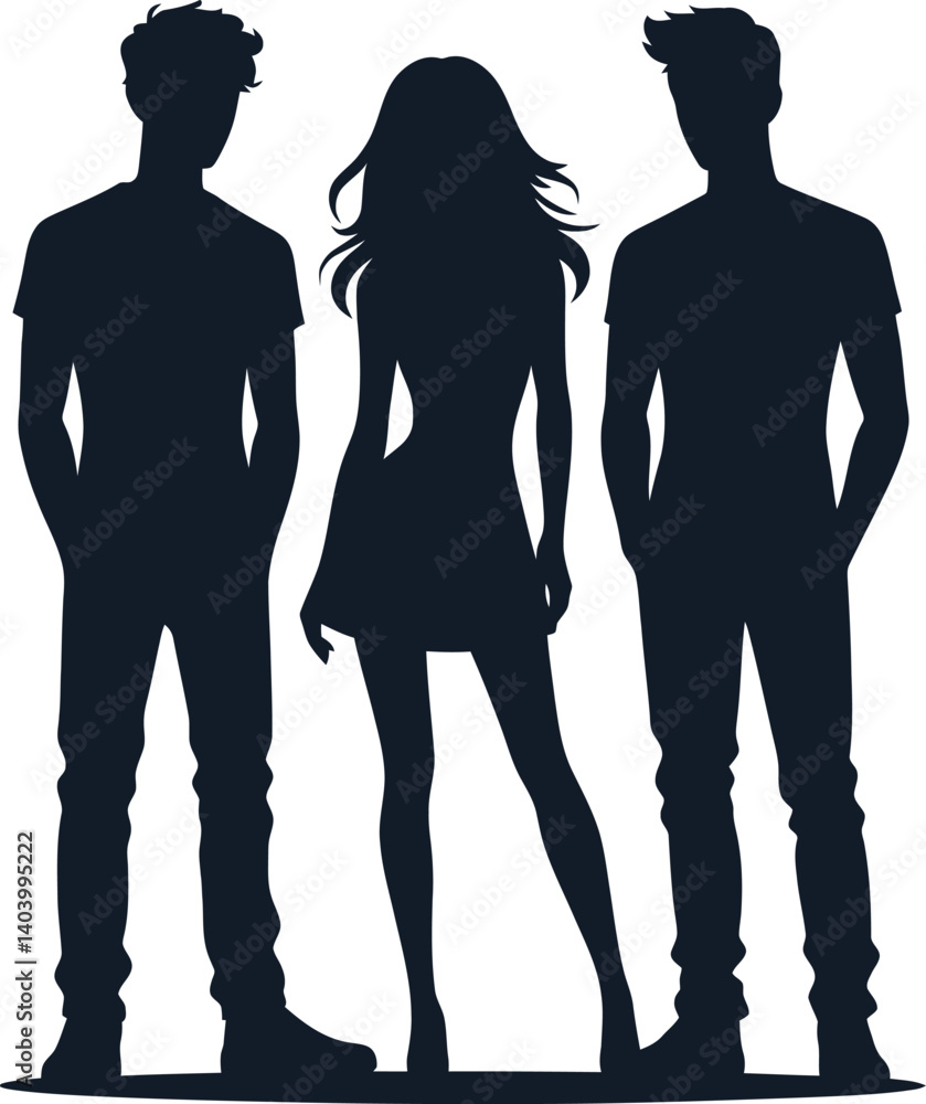 Stylish Silhouettes of Friends – Dynamic Group Character Illustration Stylish Silhouettes of Friends – Dynamic Group Character Illustration