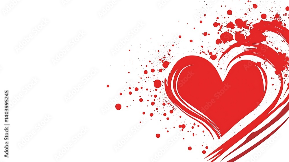 Vibrant Red Heart Shape with Splashes and Brush Stroke Background Vibrant Red Heart Shape with Splashes and Brush Stroke Background
