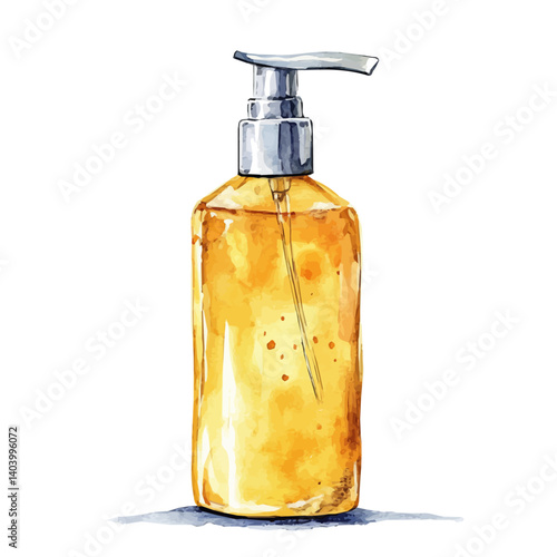 Cleansing Oil Pump Bottle, watercolor vector, isolated on a white background.