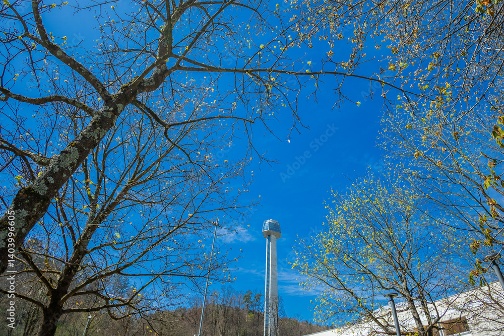 Concrete observation tower with glass top in the centre of Rogaska Slatina, used for tourists to get a great overhead view of the nice countryside. Crystal tower in Rogaska