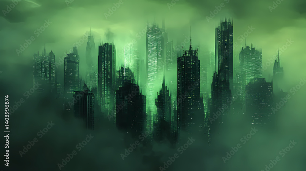 Fototapeta premium glowing dystopian cityscape