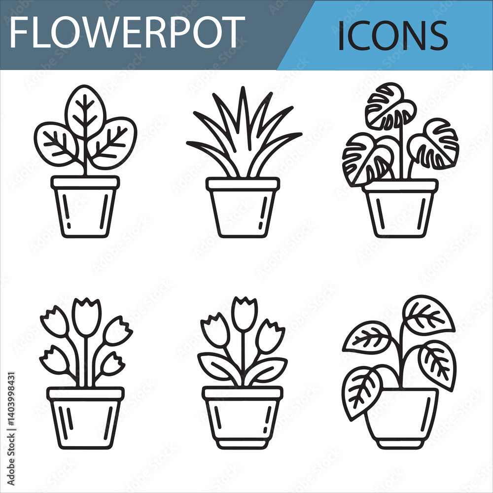 Line Art Garden and Flowerpot Icons for Nature and Plant Lovers Line Art Garden and Flowerpot Icons for Nature and Plant Lovers