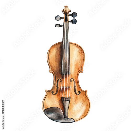 illustration of Classic Wooden Violin, watercolor vector, isolated on a white background.
