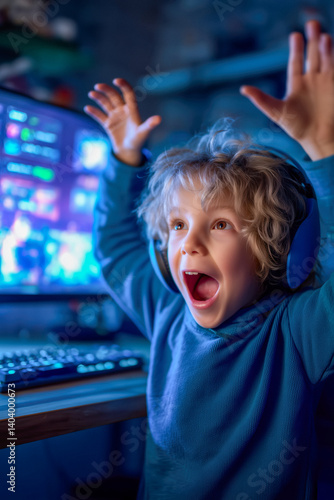 Obraz na płótnie A happy child is playing computer games. w salonie