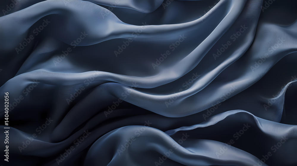 Fototapeta premium Abstract blue fabric with smooth flowing curves against a dark background. Bewitched Fabric. Illustration