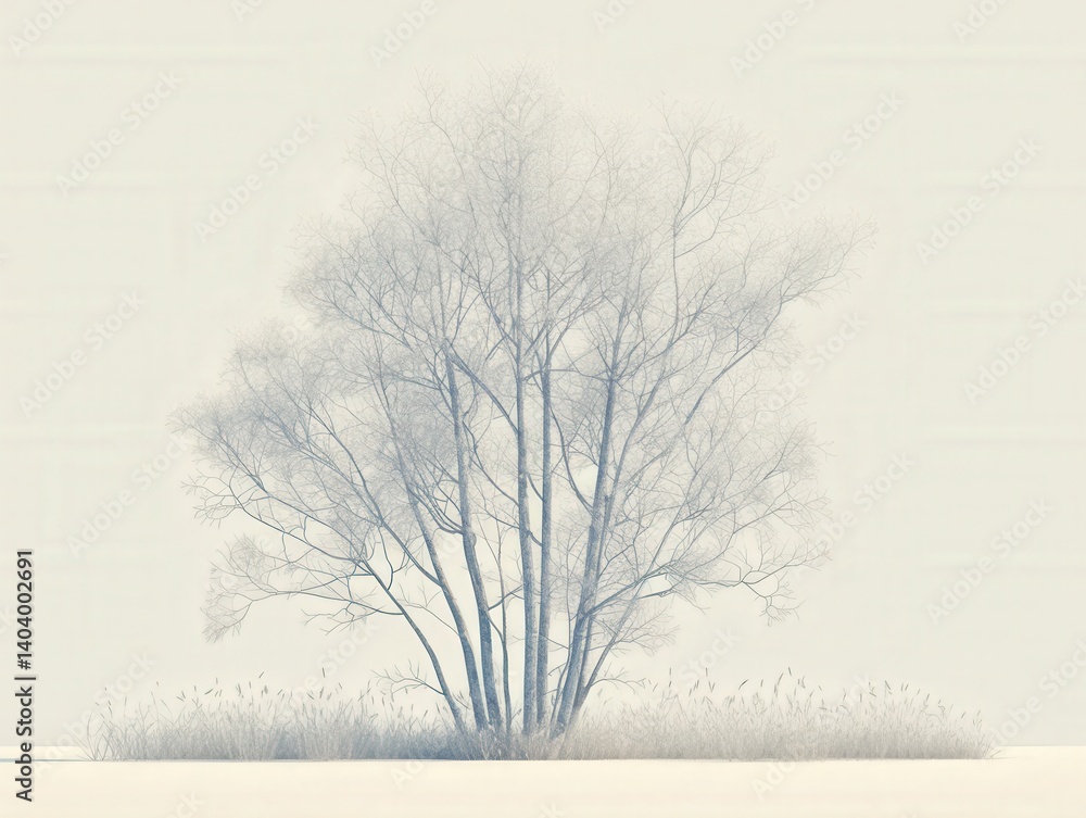 Fototapeta premium Winter tree branches stand out against a foggy sky in delicate artistry