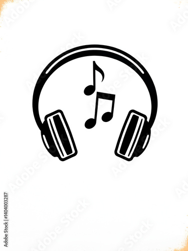 Icono negro de auriculares con nota musical