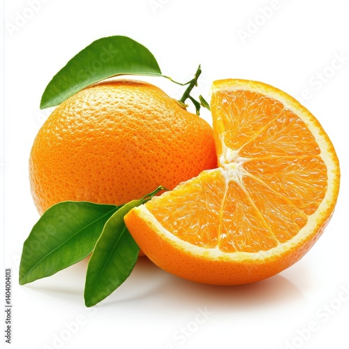 Fresh oranges, whole and sliced, with leaves (1)
