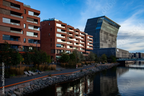 Oslo Urban Landscape  Modern Buildings Along City Waterway