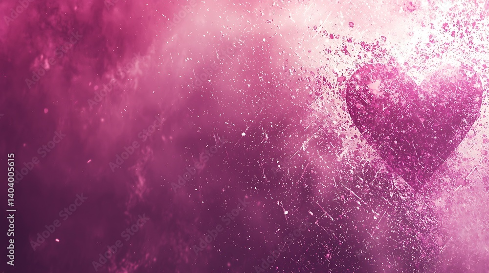 Romantic pink heart shape with abstract splatter effect background