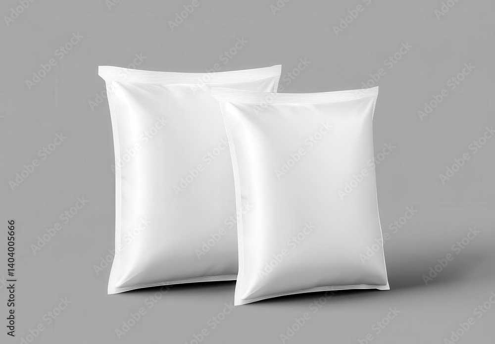 3D rendering of two white blank snack pillow bag mockups on a gr ,Mockup 3D rendering of two white blank snack pillow bag mockups on a gr ,Mockup