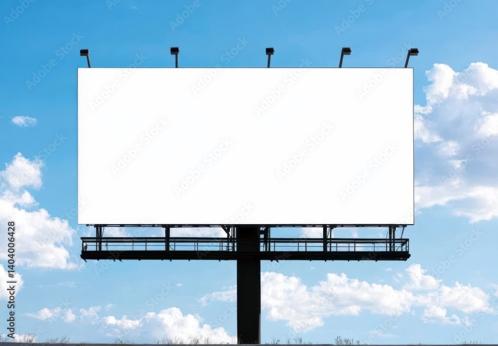 Front view of a blank white billboard against a blue sky with cl ,Mockup Front view of a blank white billboard against a blue sky with cl ,Mockup