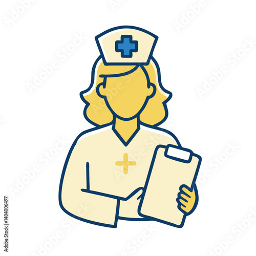 Female nurse icon with clipboard in cartoon flat style