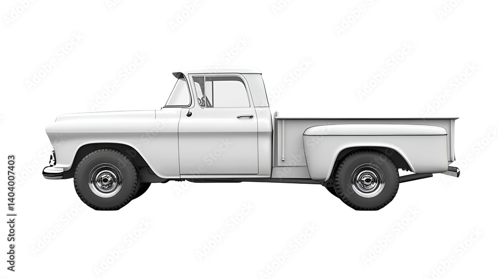 Classic White Pickup Truck Side View Isolated on Transparent Background Showcasing Vintage Design and Utility Features in Automotive Styling Classic White Pickup Truck Side View Isolated on Transparent Background Showcasing Vintage Design and Utility Features in Automotive Styling