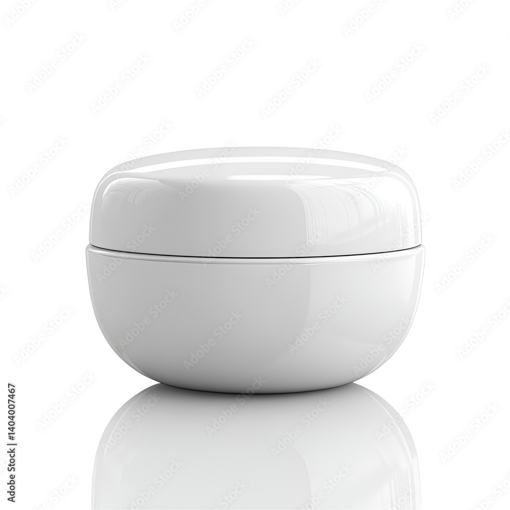 Elegant Round White Cosmetic Container with Glossy Finish for Skincare Products on a Reflective Surface with Transparent Background Elegant Round White Cosmetic Container with Glossy Finish for Skincare Products on a Reflective Surface with Transparent Background