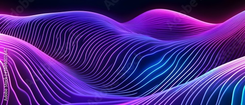 Abstract wavy lines in purple and blue gradient on a dark background.