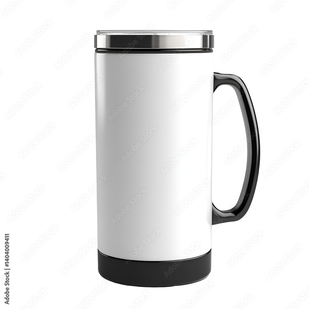 Insulated White Mug with Black Base and Handle on Transparent Background for Promotional and Product Presentation Purposes Insulated White Mug with Black Base and Handle on Transparent Background for Promotional and Product Presentation Purposes