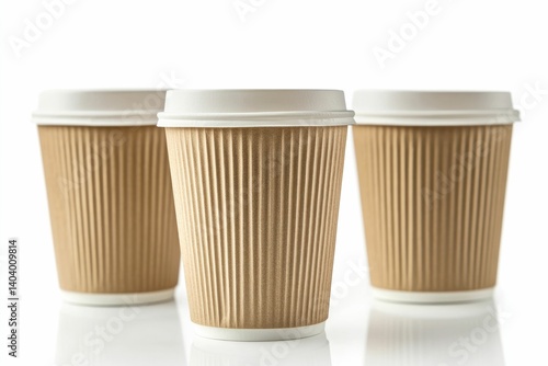 Wallpaper Mural Three Disposable Coffee Cups with Lids on White Reflective Surface Torontodigital.ca