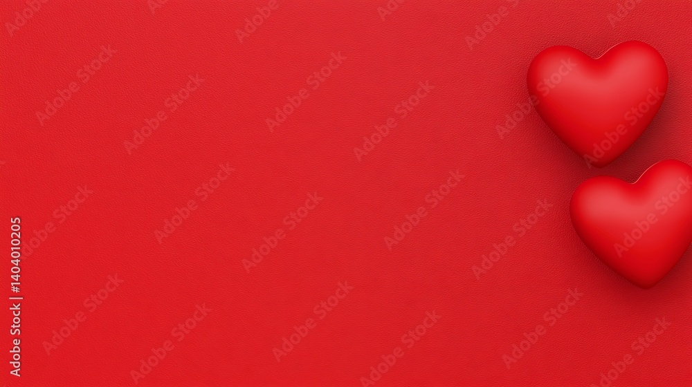 Two Red Hearts on a Vibrant Red Background for Romantic Themes Two Red Hearts on a Vibrant Red Background for Romantic Themes