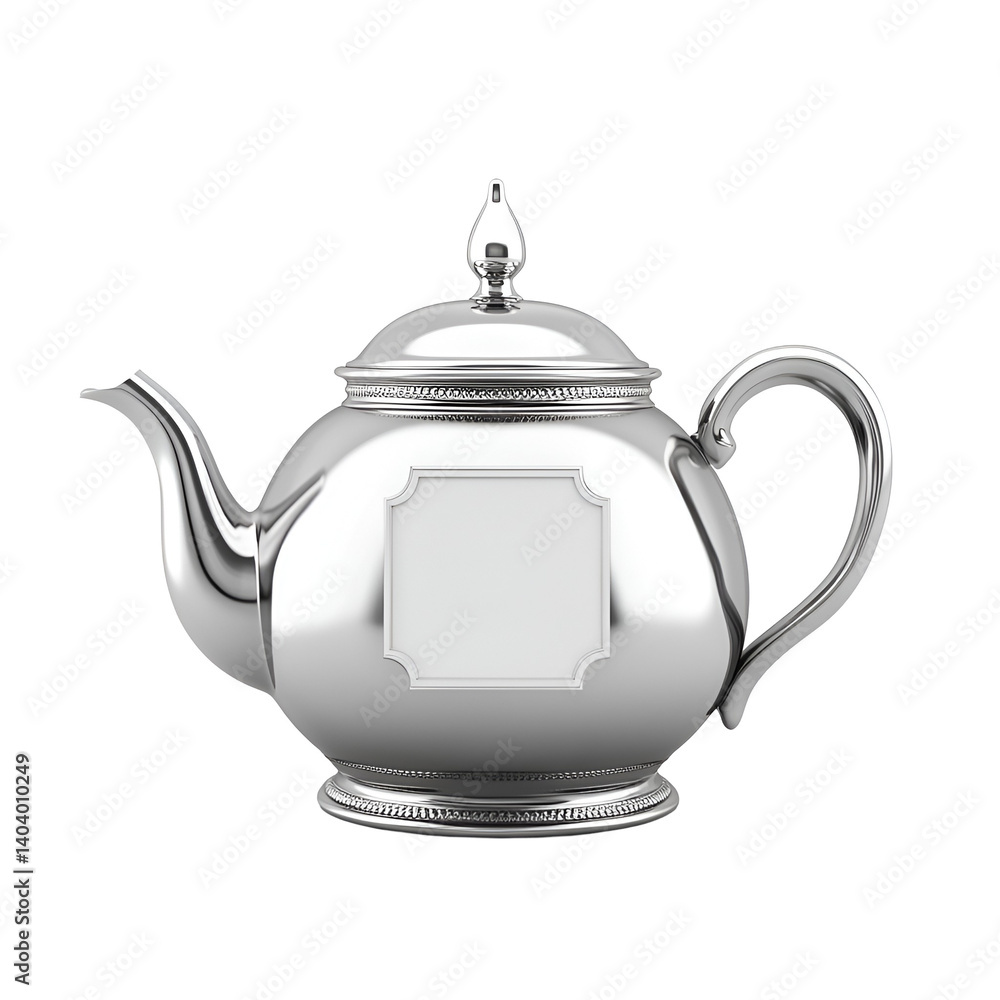 Elegant Silver Teapot with Smooth Finish and Classic Design Featuring Decorative Elements on a Transparent Background Elegant Silver Teapot with Smooth Finish and Classic Design Featuring Decorative Elements on a Transparent Background