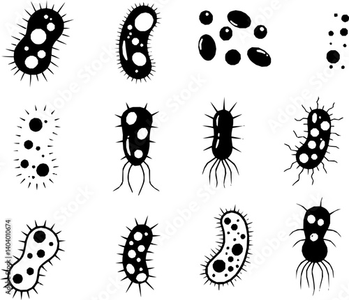 bacterium silhouette icons vector illustration