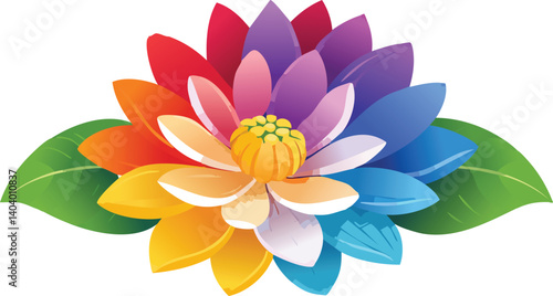 Lush Flower Blooming with Vibrant Colorful Petals Vector Isolated, Botanical Spring Growth, Joyful Nature Revival, Detailed Floral Illustration