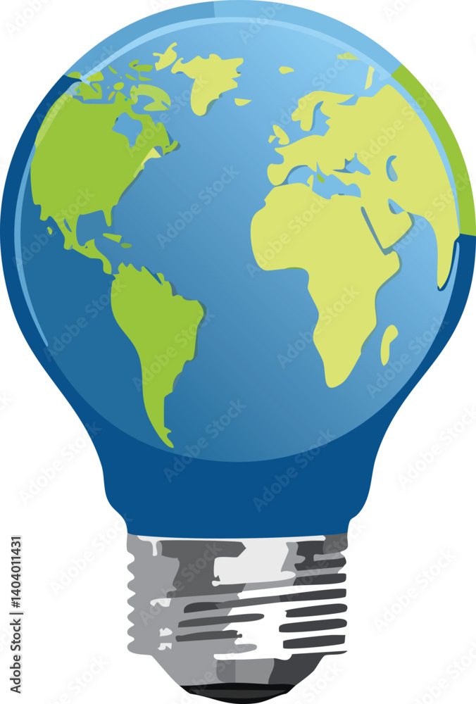 Light Bulb with Planet Earth Inside, Clean Energy Innovation Symbol, Sustainable Technology Vector, Eco-Friendly Bright Idea Concept Light Bulb with Planet Earth Inside, Clean Energy Innovation Symbol, Sustainable Technology Vector, Eco-Friendly Bright Idea Concept