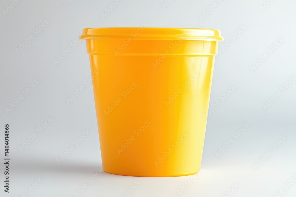 Bright Yellow Plastic Cup Isolated on White Background Simple Still Life Bright Yellow Plastic Cup Isolated on White Background Simple Still Life