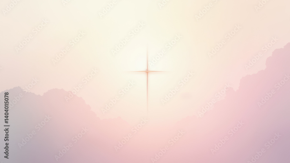 Obraz premium A picturesque sunrise with a cross silhouette against a sky gradient.