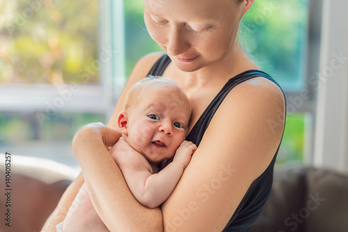 A mother lovingly embraces her newborn baby, holding them close to her chest. A tender moment of warmth, security, and deep maternal love, symbolizing bonding, comfort, and the unbreakable connection