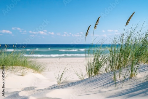 Wallpaper Mural Sandy beach with ocean view and tall grasses Torontodigital.ca