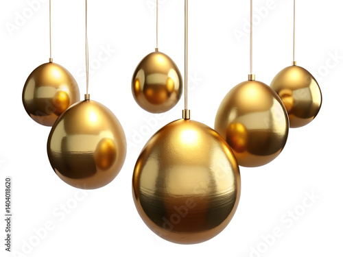 Elegant Golden Hanging Eggs on an Isolated White Background,Elegant and Golden Egg 