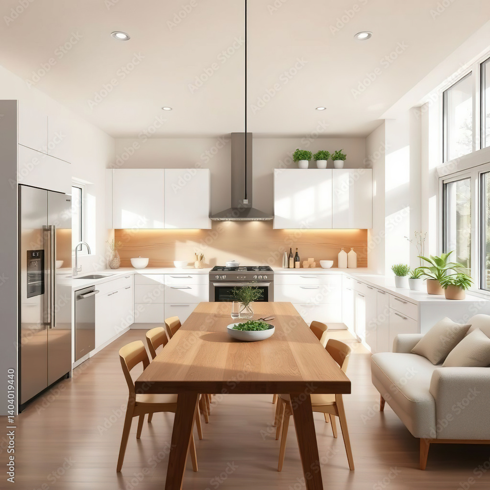 Modern luxury kitchen interior in minimal scandinavian style Modern luxury kitchen interior in minimal scandinavian style