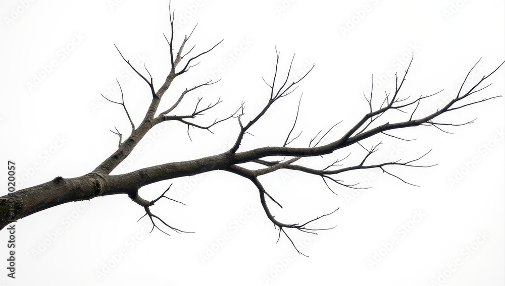 Fototapeta premium Bare Tree Branch Silhouette Against White Background