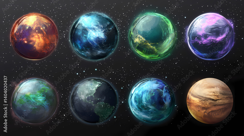 Obraz premium Png surreal planets nature elements art, element set on transparent background. Dreamwalkers Cloth. Illustration