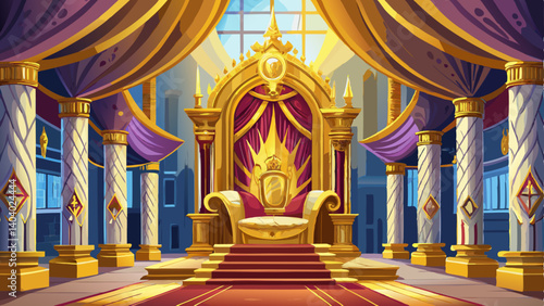 Opulent Gold Throne in a Majestic Grand Hall – Royal Elegance & Luxury
