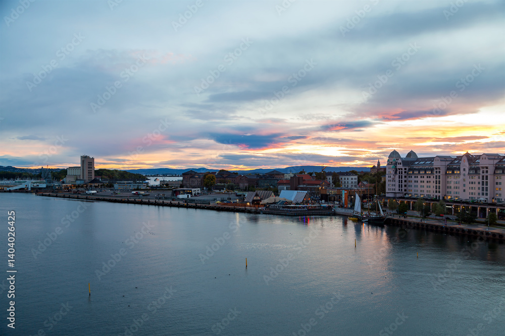 Norwegian Cityscape with Oslo Architecture and Sunset Norwegian Cityscape with Oslo Architecture and Sunset