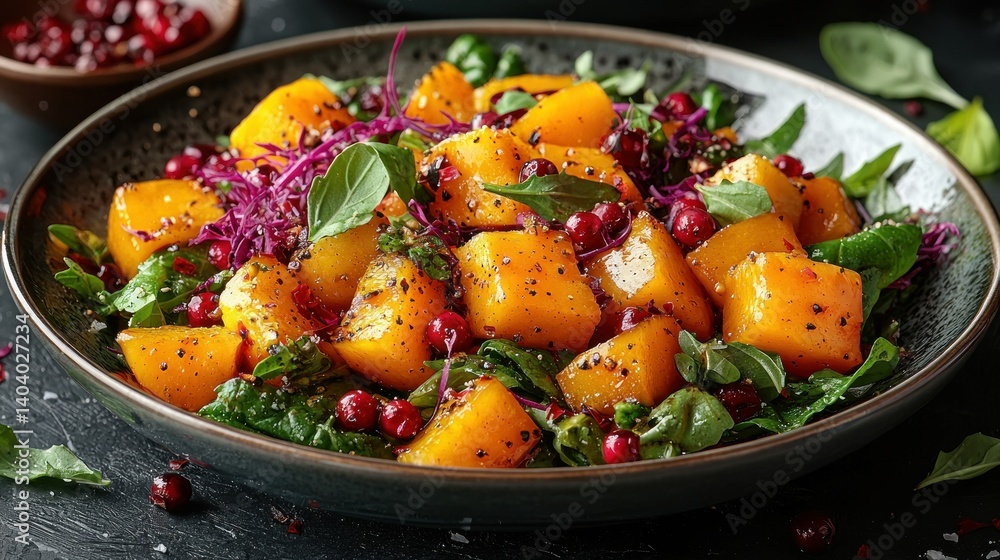 Roasted Butternut Squash Salad with Cranberries and Spinach Roasted Butternut Squash Salad with Cranberries and Spinach