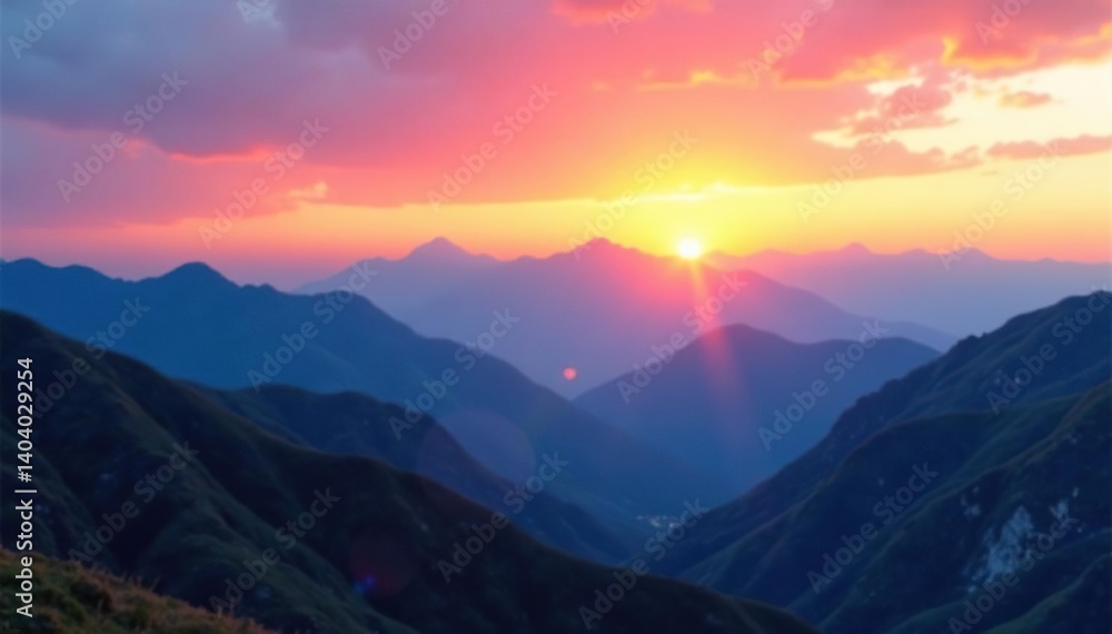 Fototapeta premium Subtle gradient sunrise blends seamlessly into a blurred mountain range , atmospheric, color
