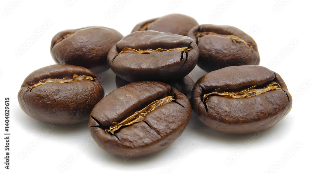 Obraz premium Close-up of rich, roasted coffee beans showcasing their deep brown color and glossy sheen.