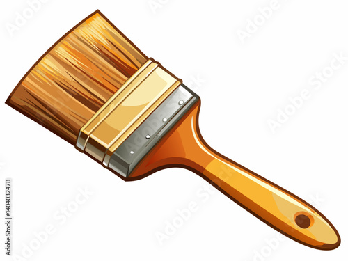 A high-quality vector illustration of a fine artist’s paintbrush with soft bristles and wooden handle, isolated on a white background, detailed and realistic