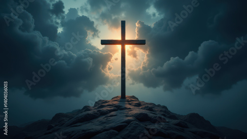 Christian symbol of hope shining through clouds.