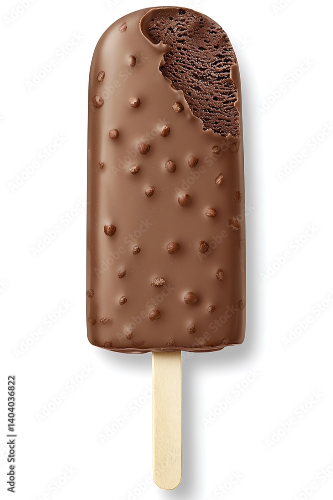 Chocolate Ice Cream Bar with Bite Taken Out on a White Background Chocolate Ice Cream Bar with Bite Taken Out on a White Background
