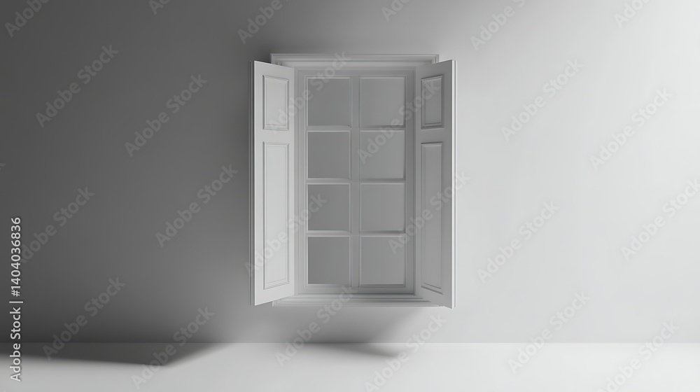 Open white window in a minimalist room Open white window in a minimalist room