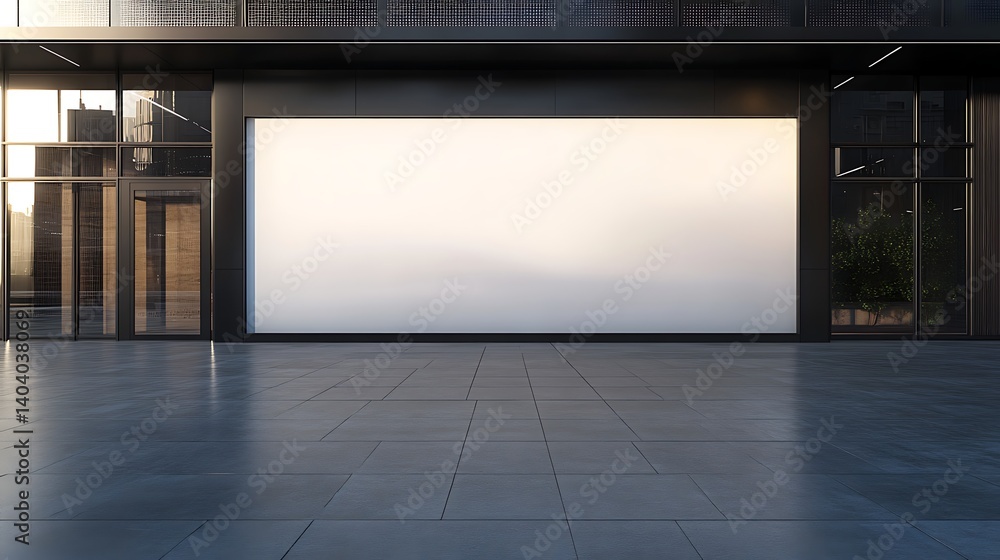 Modern storefront blank billboard, urban setting Modern storefront blank billboard, urban setting