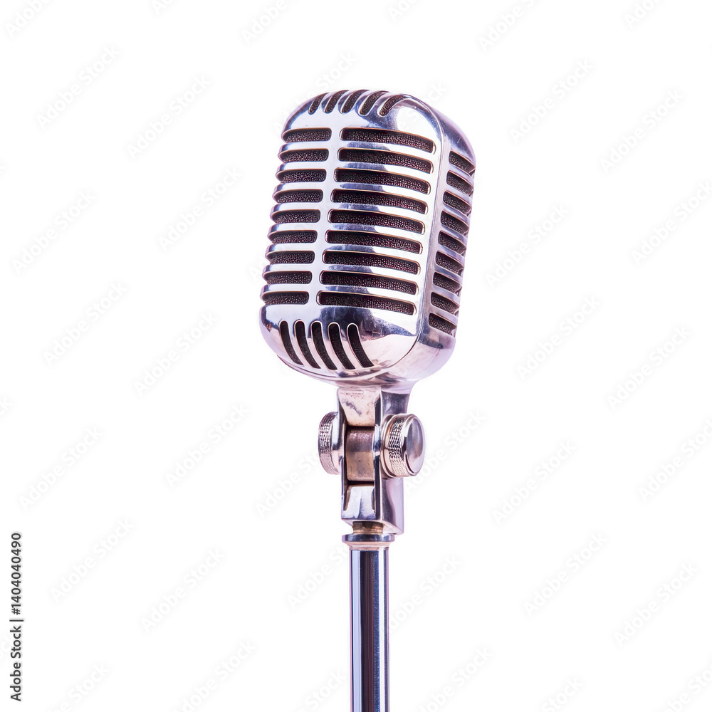 Fototapeta premium vintage style silver microphone stands elegantly against transparency background, evoking sense of nostalgia and classic charm. microphone retro design is reminiscent of iconic performances